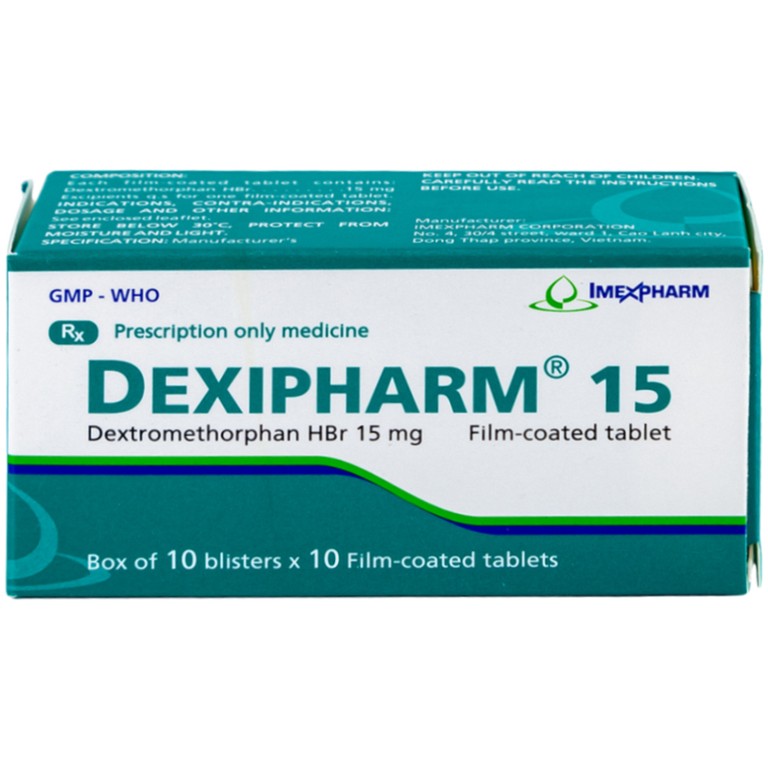 Thuốc Dexipharm 15mg Imexpharm điều trị triệu chứng ho (10 vỉ x 10 viên)