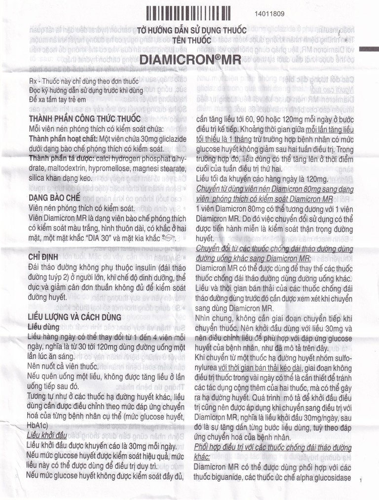 Thuốc Diamicron MR Servier điều trị tiểu đường típ 2 (2 vỉ x 30 viên)