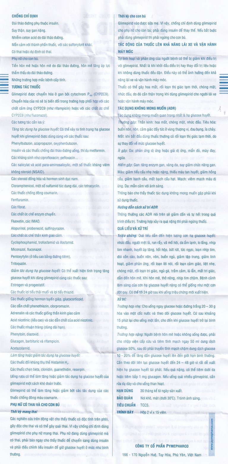 Thuốc Diaprid 4 Pymepharco điều trị đái tháo đường típ 2 (2 vỉ x 15 viên)