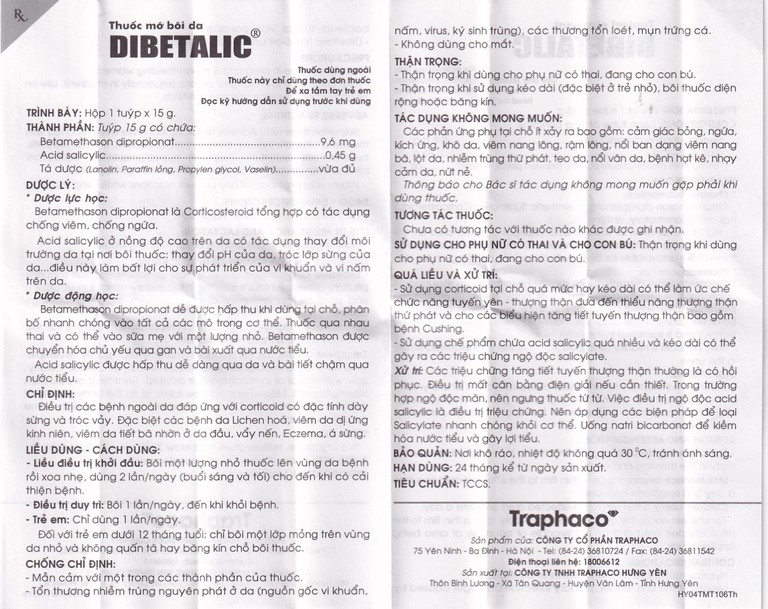 Thuốc Dibetalic Traphaco điều trị các bệnh ngoài da (15g)