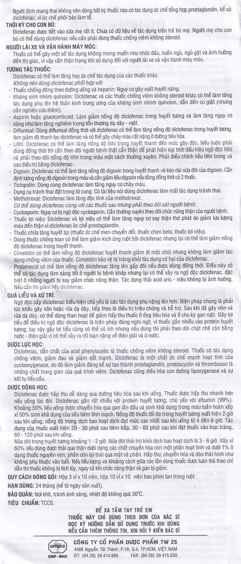Thuốc Diclofenac 50 Uphace điều trị dài ngày viêm khớp mạn, thoái hóa khớp (100 viên)