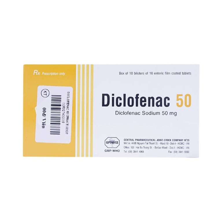 Thuốc Diclofenac 50 Uphace điều trị dài ngày viêm khớp mạn, thoái hóa khớp (100 viên)