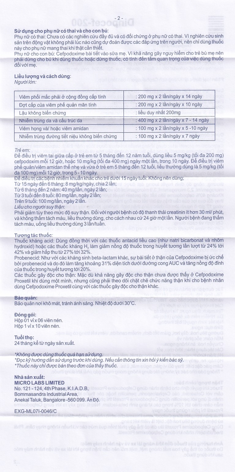 Thuốc Dinpocef-200 Micro điều trị nhiễm trùng (10 viên)