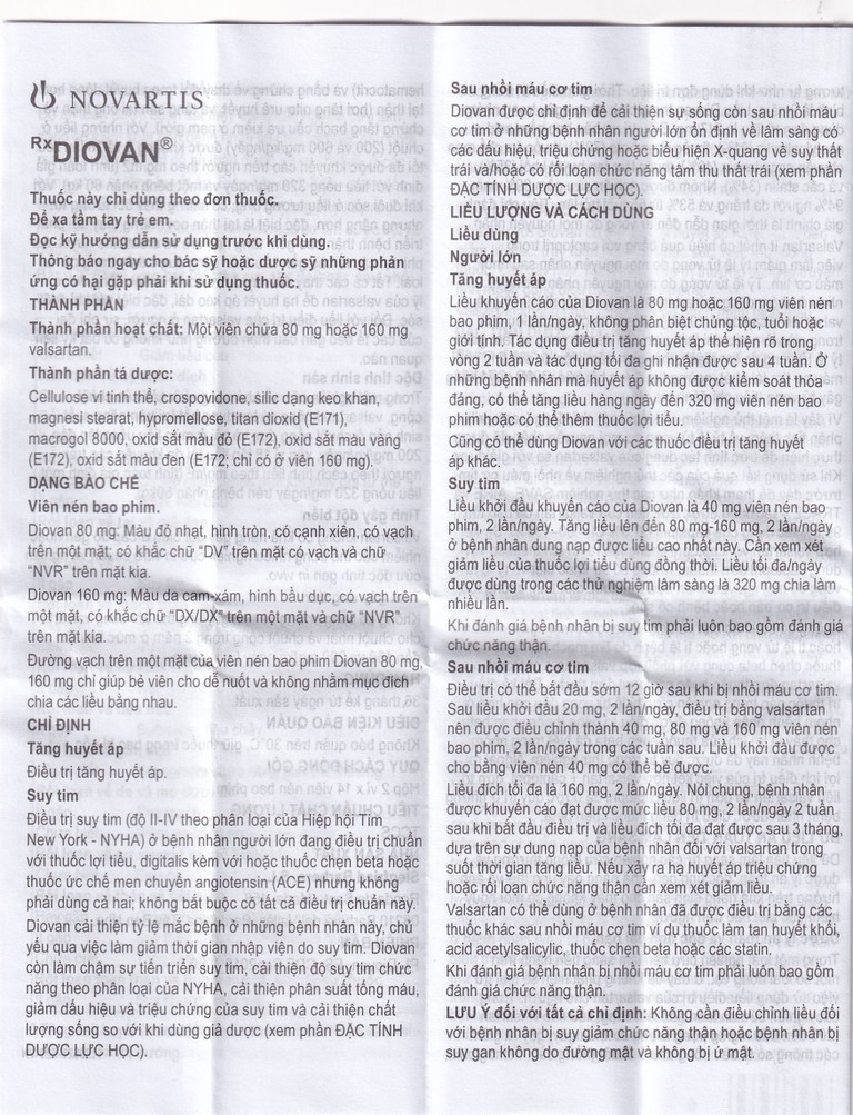 Thuốc Diovan 80 Novartis điều trị bệnh tăng huyết áp, suy tim (2 vỉ x 14 viên)