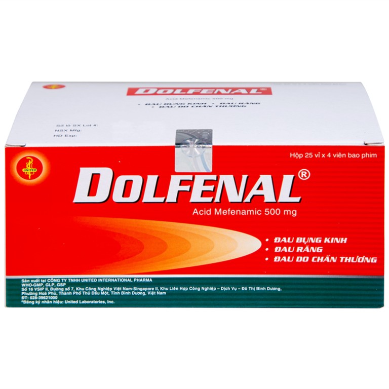 Thuốc Dolfenal United giảm đau bụng kinh, đau răng, đau do chấn thương (25 vỉ x 4 viên)
