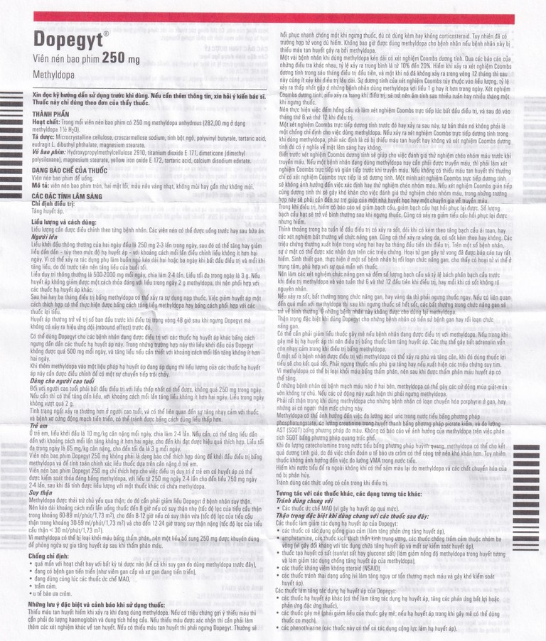 Thuốc Dopegyt 250mg Egis Pharma điều trị tăng huyết áp (10 vỉ x 10 viên)