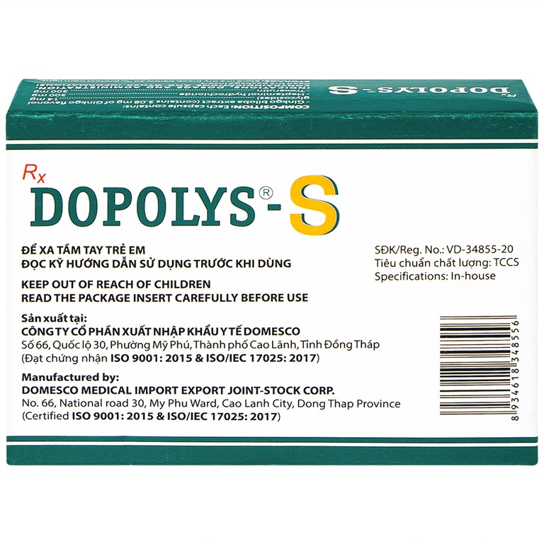 Thuốc Dopolys-S Domesco điều trị triệu chứng suy tĩnh mạch bạch huyết (3 vỉ x 10 viên)