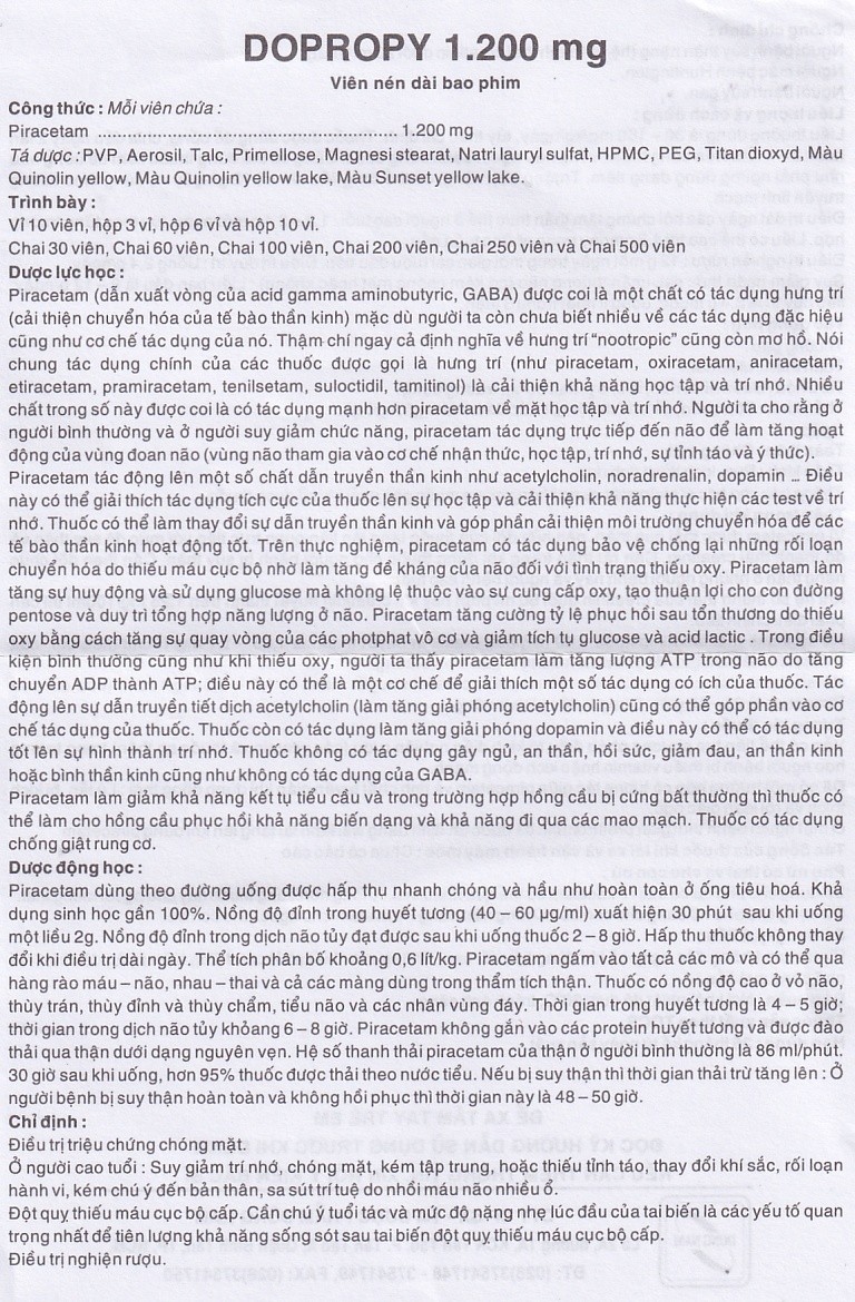 Thuốc Dopropy 1200mg Đông Nam điều trị triệu chứng chóng mặt (10 vỉ x 10 viên)