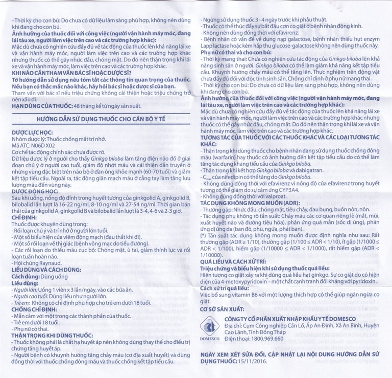 Thuốc Dorocan 40mg Domesco điều trị rối loạn chú ý và trí nhớ (2 vỉ x 15 viên)