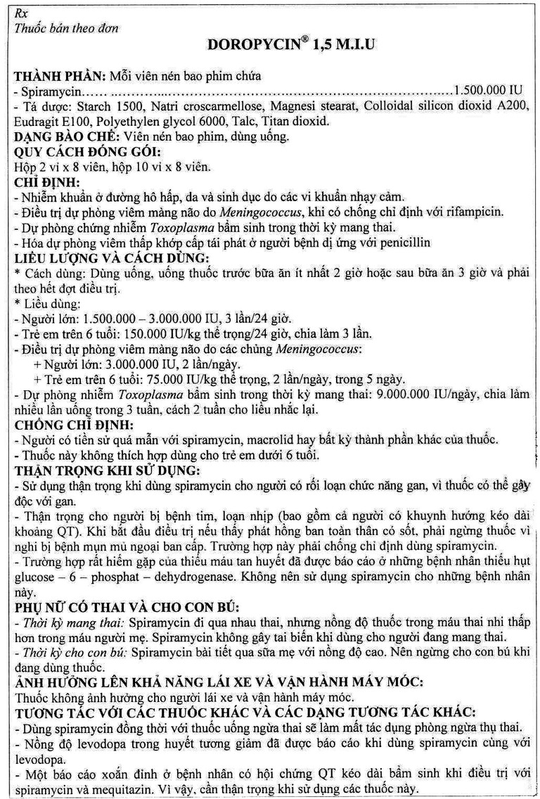 Thuốc Doropycin 1.5 M.I.U Domesco điều trị nhiễm khuẩn (2 vỉ x 8 viên)