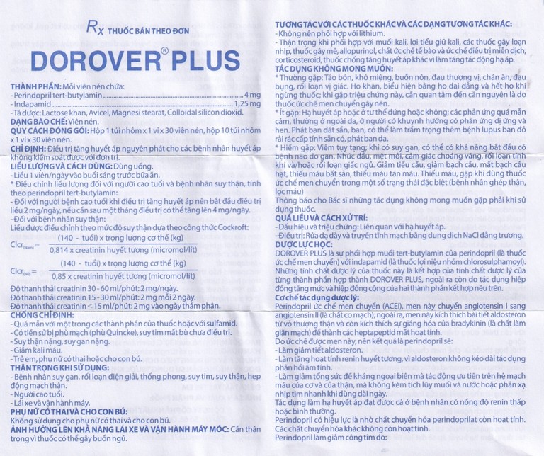 Thuốc Dorover Plus Domesco điều trị tăng huyết áp nguyên phát (1 vỉ x 30 viên)