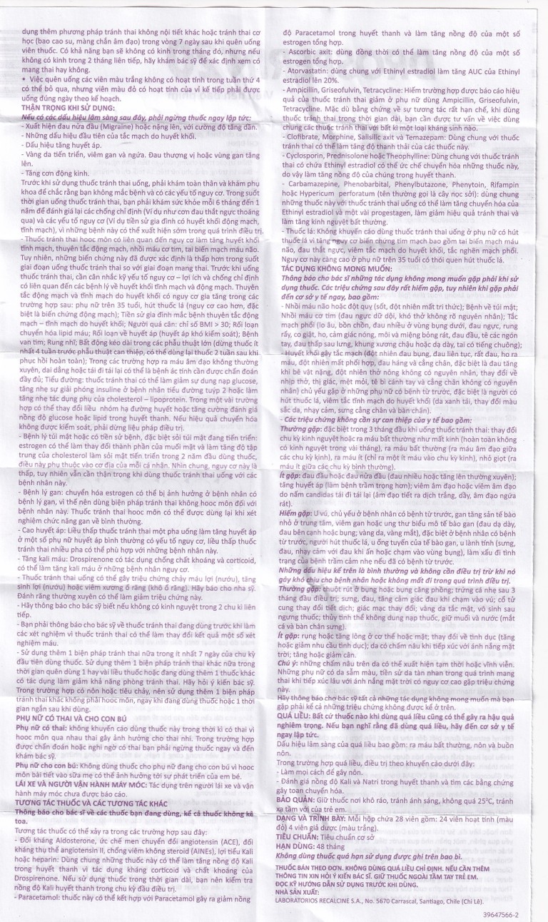 Thuốc tránh thai hằng ngày Drosperin 20 Abbott (1 vỉ x 28 viên)