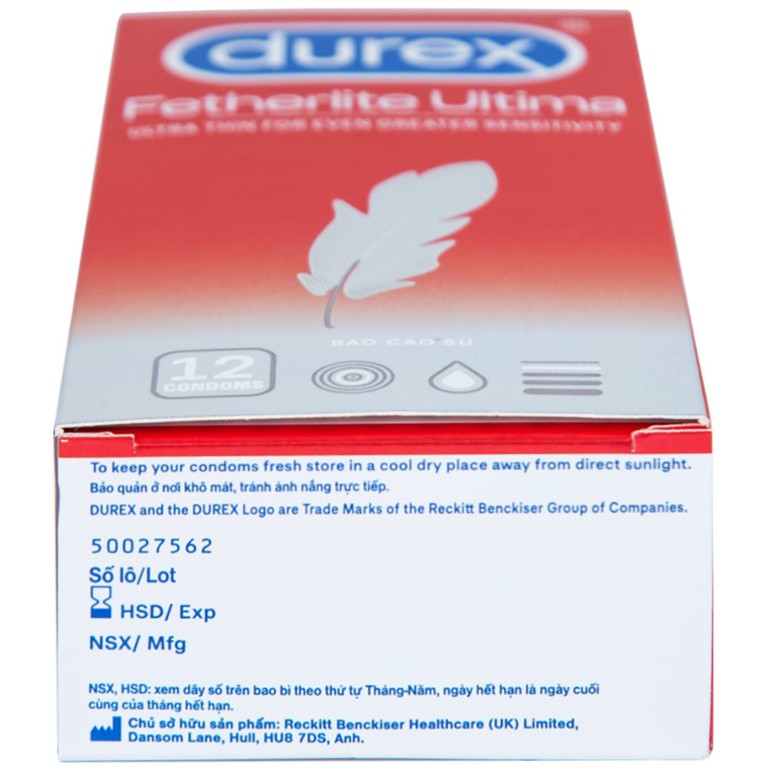 Bao cao su Durex Fetherlite Ultima siêu mỏng dùng tránh thai và các bệnh lây nhiễm (12 cái)