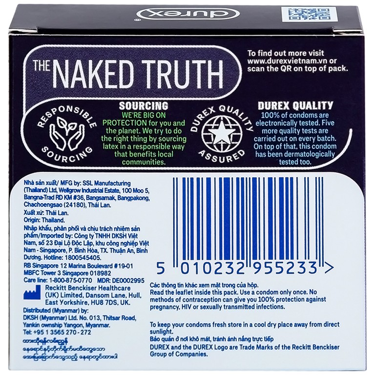 Bao cao su Durex Performa chứa nhiều gel làm mát, kéo dài thời gian quan hệ (3 cái)