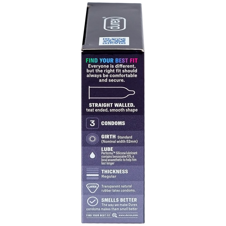 Bao cao su Durex Performa chứa nhiều gel làm mát, kéo dài thời gian quan hệ (3 cái)