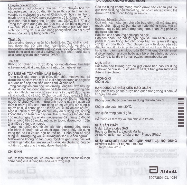 Thuốc Duspatalin Retard Abbott điều trị đau do rối loạn chức năng tiêu hóa và đường mật (30 viên)