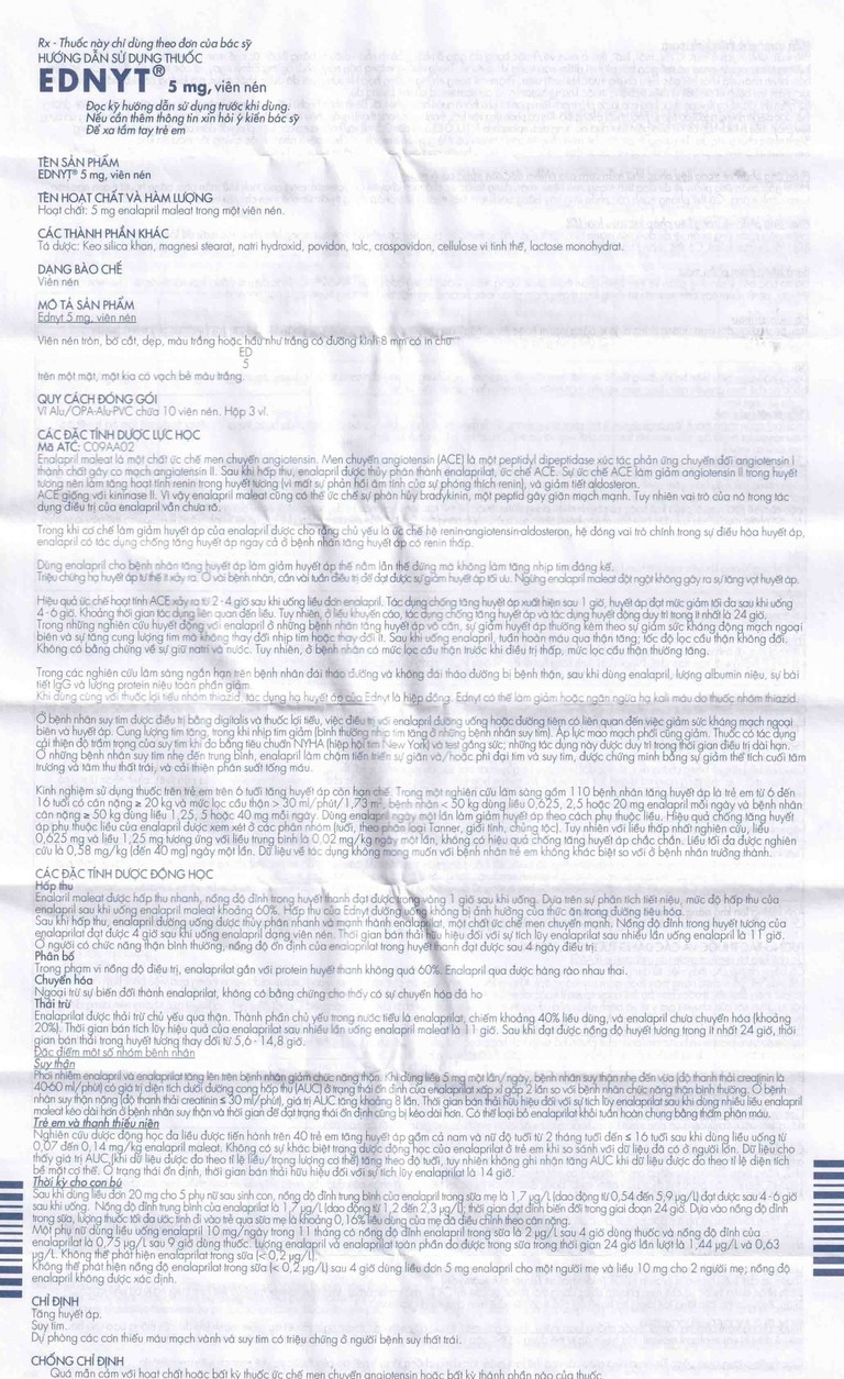 Thuốc Ednyt 5mg Gedeon điều trị tăng huyết áp, suy tim (3 vỉ x 10 viên)