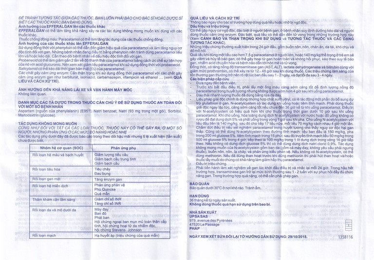 Bột sủi Efferalgan 250mg UPSA SAS giảm đau, hạ sốt (12 gói)