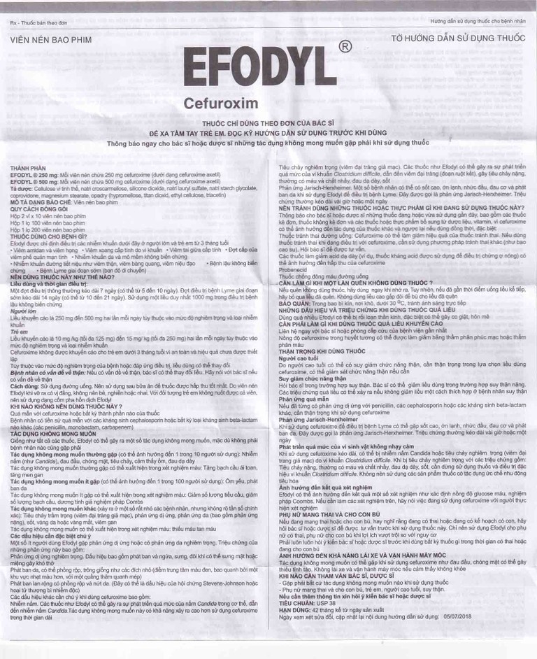 Thuốc Efodyl 500mg điều trị nhiễm khuẩn đường (2 vỉ x 10 viên)