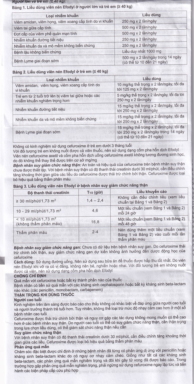 Thuốc Efodyl 500mg điều trị nhiễm khuẩn đường (2 vỉ x 10 viên)