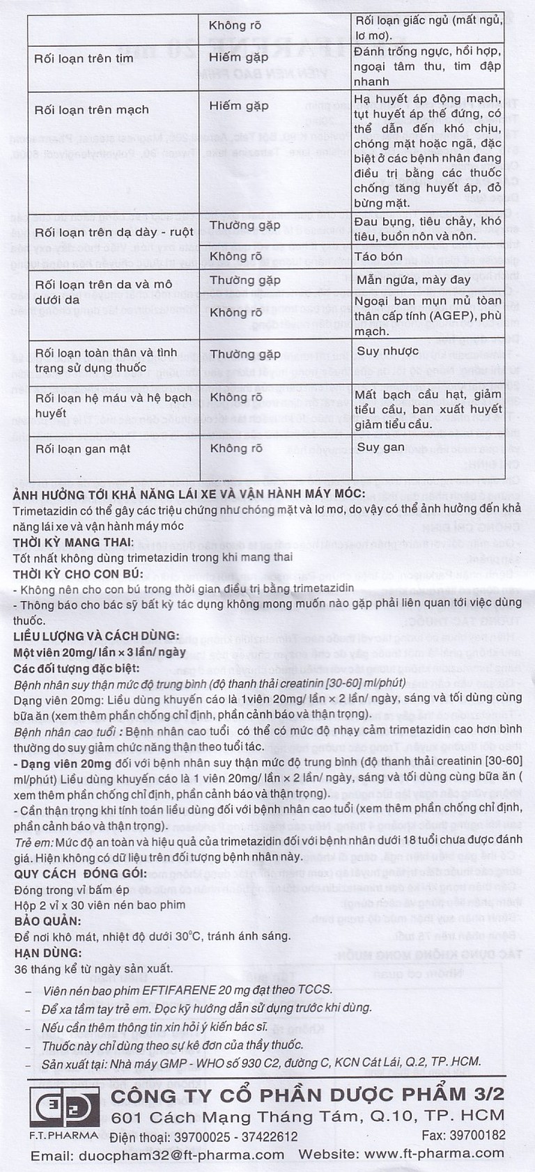 Thuốc Eftifarene Dược 3-2 hỗ trợ điều trị đau thắt ngực ổn định (2 vỉ x 30 viên)