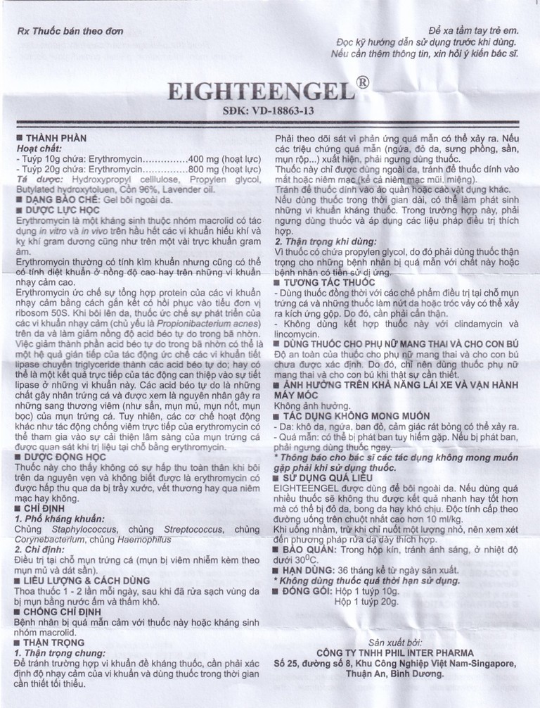 Gel Eighteen Phil điều trị tại chỗ mụn trứng cá (10g)