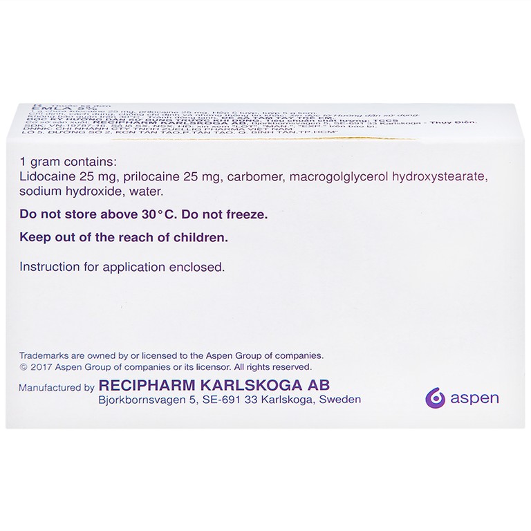 Thuốc Emla 5% Aspen gây tê bề mặt da (5 tuýp x 5g)