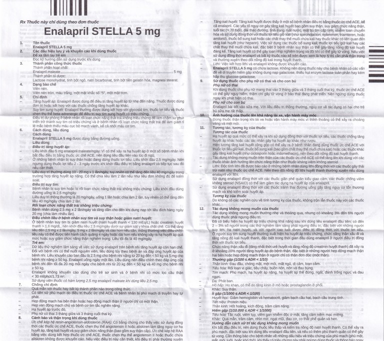 Thuốc Enalapril Stella 5mg điều trị tăng huyết áp, suy tim sung huyết (3 vỉ x 10 viên)
