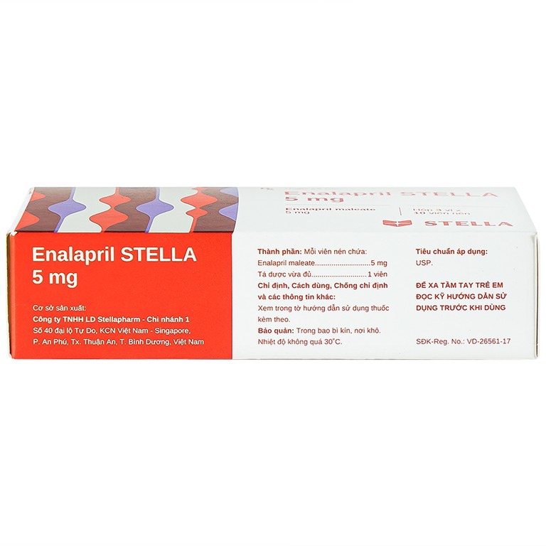 Thuốc Enalapril Stella 5mg điều trị tăng huyết áp, suy tim sung huyết (3 vỉ x 10 viên)