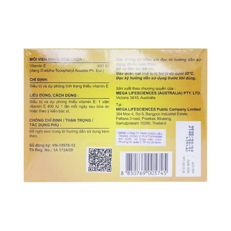 Thuốc Enat 400 MEGA We care điều trị và dự phòng tình trạng thiếu Vitamin E (3 vỉ x 10 viên)