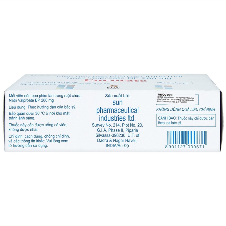 Thuốc Encorate Sun Pharma điều trị động kinh (10 vỉ x 10 viên)