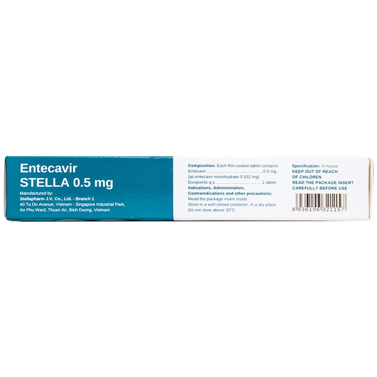 Thuốc Entecavir Stella 0.5mg điều trị viêm gan B mạn tính (3 vỉ x 10 viên)
