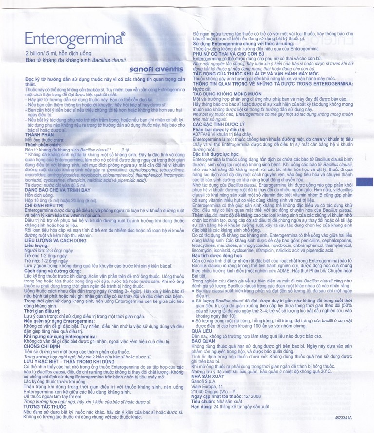 Hỗn dịch uống men vi sinh Enterogermina 2 tỷ/5ml điều trị rối loạn tiêu hóa (2 vỉ x 10 ống)