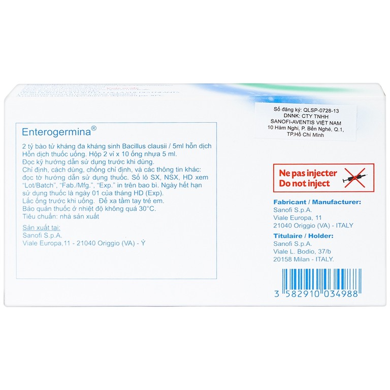 Hỗn dịch uống men vi sinh Enterogermina 2 tỷ/5ml điều trị rối loạn tiêu hóa (2 vỉ x 10 ống)