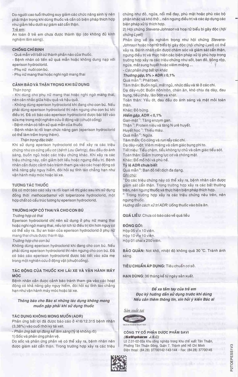 Thuốc Eperisone 50 cải thiện các triệu chứng tăng trương lực cơ (5 vỉ x 10 viên)