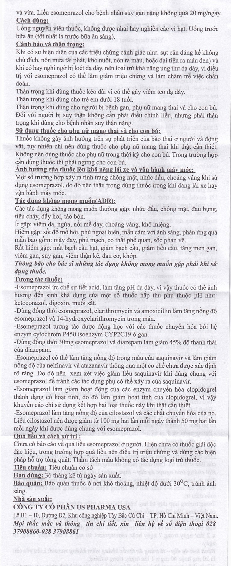 Thuốc Esomeprazol 20-US điều trị trào ngược dạ dày (3 vỉ x 10 viên)