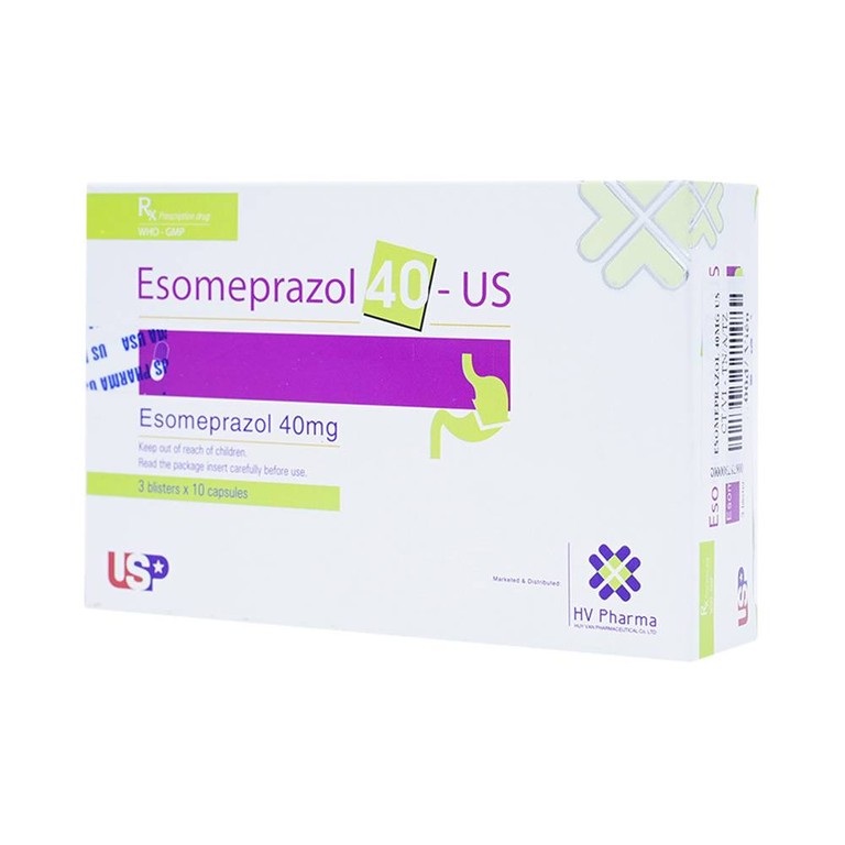 Thuốc Esomeprazol 40-US điều trị trào ngược dạ dày, thực quản (3 vỉ x 10 viên)