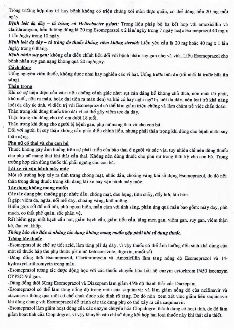 Thuốc Esomeprazol 40-US điều trị trào ngược dạ dày, thực quản (3 vỉ x 10 viên)