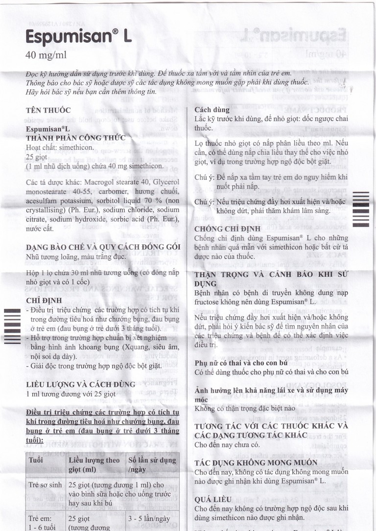Nhũ dịch Espumisan L Menarini điều trị các triệu chứng chướng bụng, đau bụng (30ml)