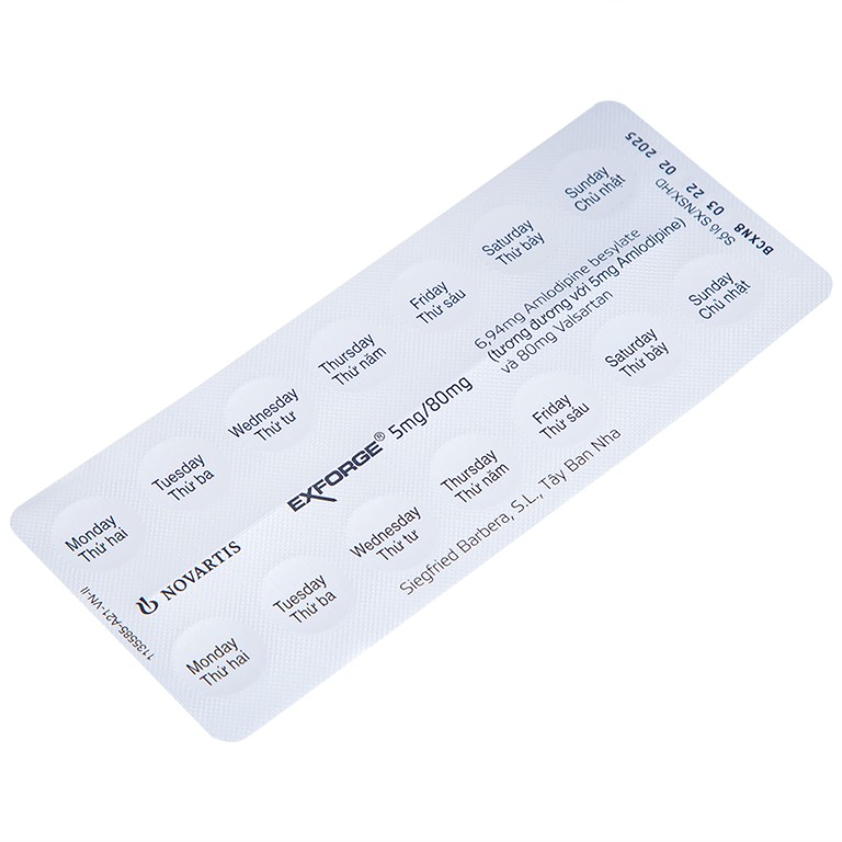 Thuốc Exforge 5mg/80mg Novartis điều trị tăng huyết áp vô căn (2 vỉ x 14 viên)