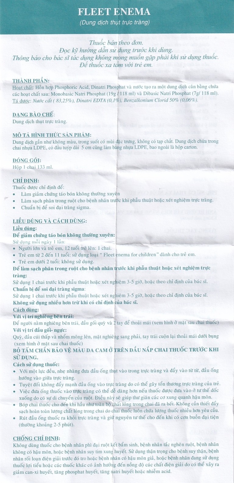 Dung dịch thụt trực tràng Fleet Enema giảm chứng táo bón không thường xuyên (133ml)