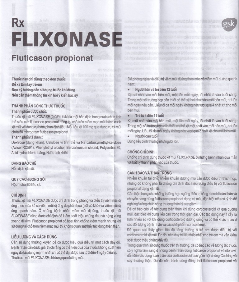 Xịt mũi Flixonase 0.05% GSK điều trị viêm mũi dị ứng (60 liều)