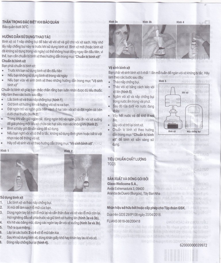 Xịt mũi Flixonase 0.05% GSK điều trị viêm mũi dị ứng (60 liều)