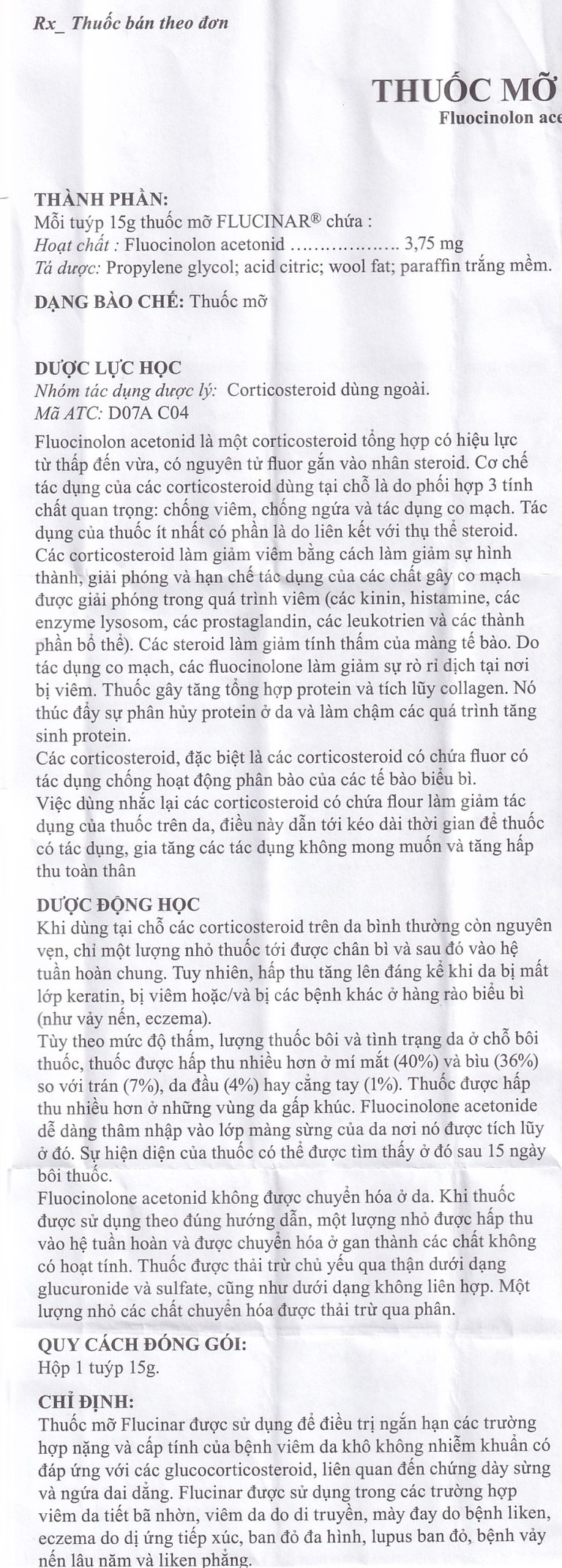 Thuốc mỡ Flucinar Jelfa điều trị viêm da (15g)