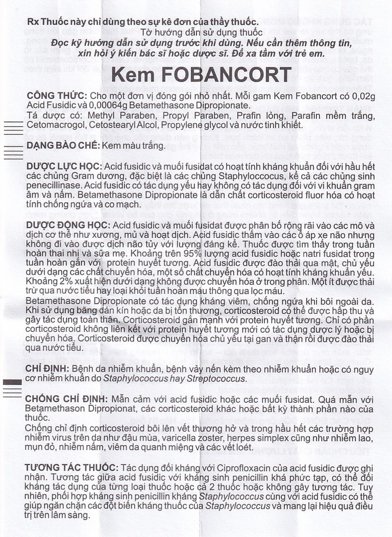 Kem Fobancort Cream điều trị vảy nến, viêm da do nhiễm khuẩn (5g)