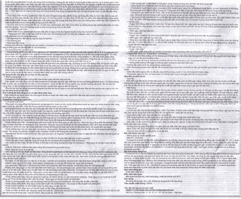 Thuốc Furosemide Mekophar điều trị phù, tăng huyết áp (10 vỉ x 30 viên)