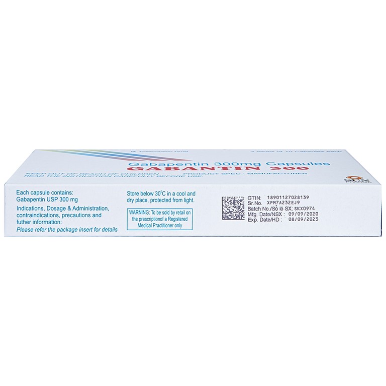 Thuốc Gabantin 300 Sun Pharma điều trị đau thần kinh sau khi nhiễm herpes (3 vỉ x 10 viên)