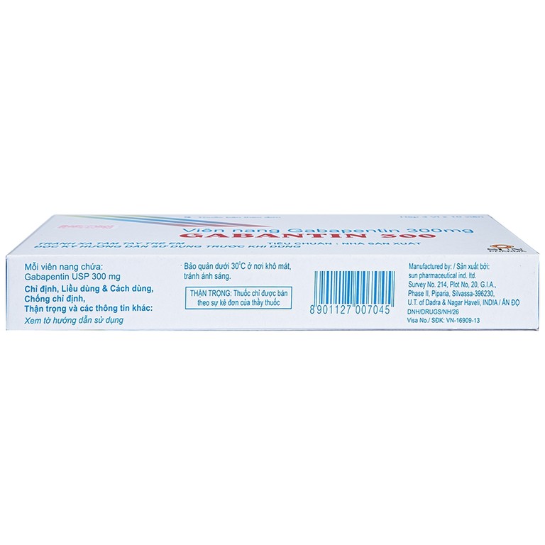 Thuốc Gabantin 300 Sun Pharma điều trị đau thần kinh sau khi nhiễm herpes (3 vỉ x 10 viên)