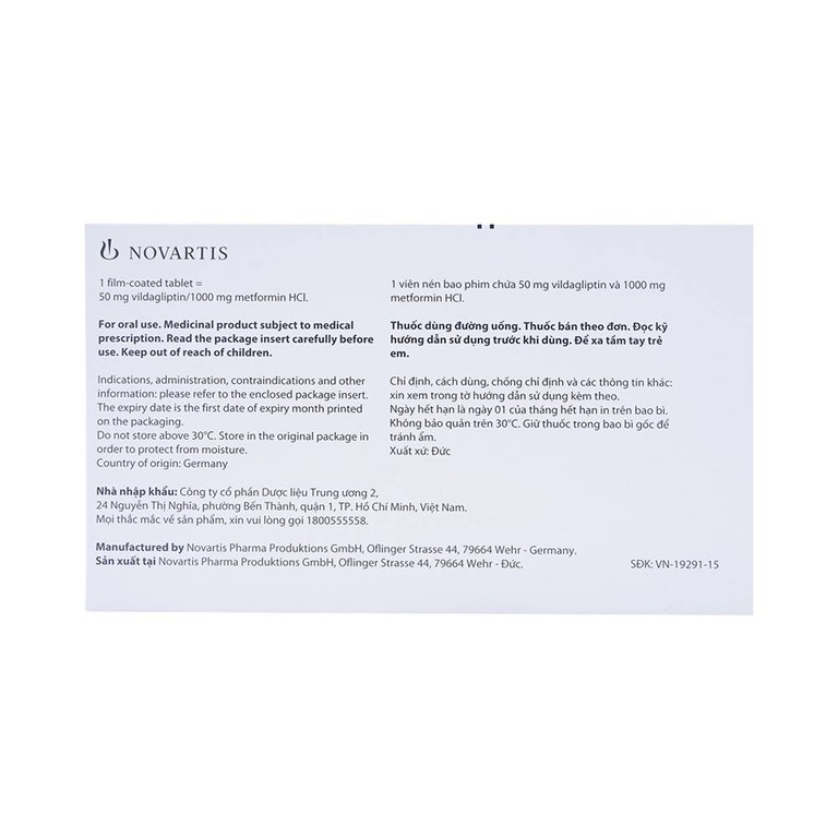 Thuốc Galvus Met 50mg/1000mg Novartis hỗ trợ điều trị đái tháo đường típ 2 (6 vỉ x 10 viên)
