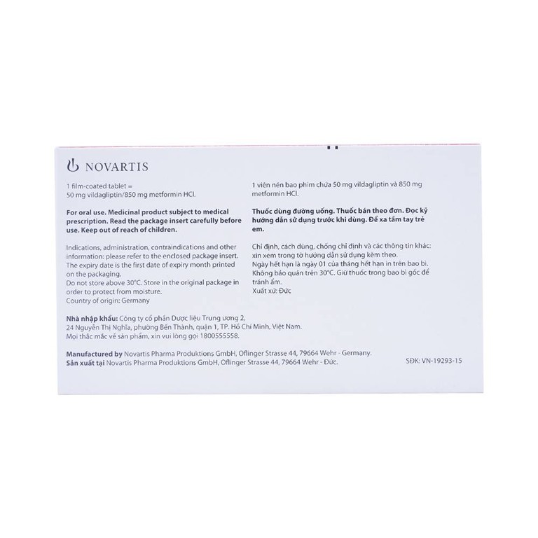 Thuốc Galvus Met 50mg/850mg Novartis hỗ trợ điều trị đái tháo đường típ 2 (6 vỉ x 10 viên)